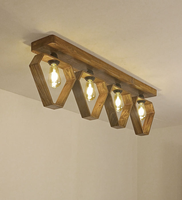 Hexad Brown Wooden Ceiling Light for Living Room | Decorative Lights