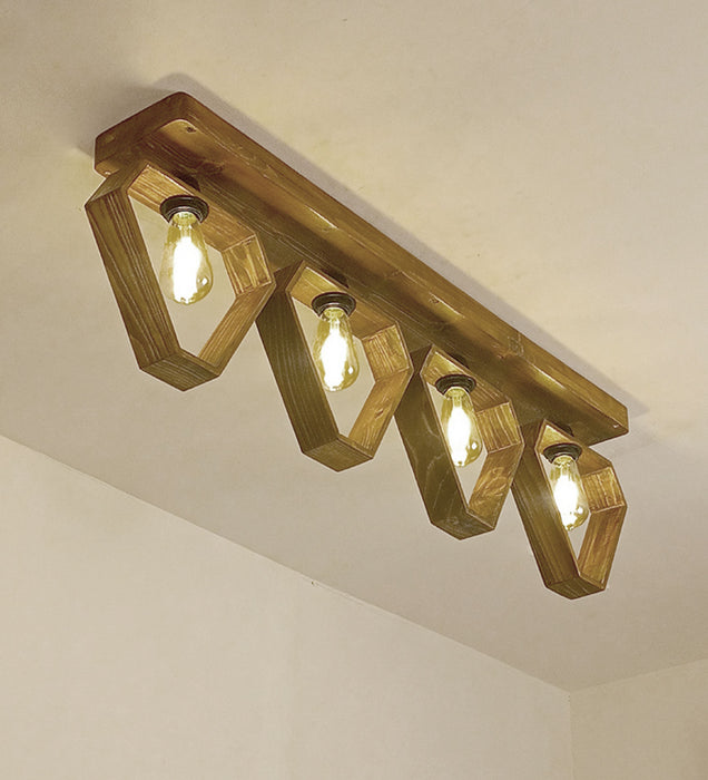 Hexad Brown Wooden Ceiling Light for Living Room | Decorative Lights