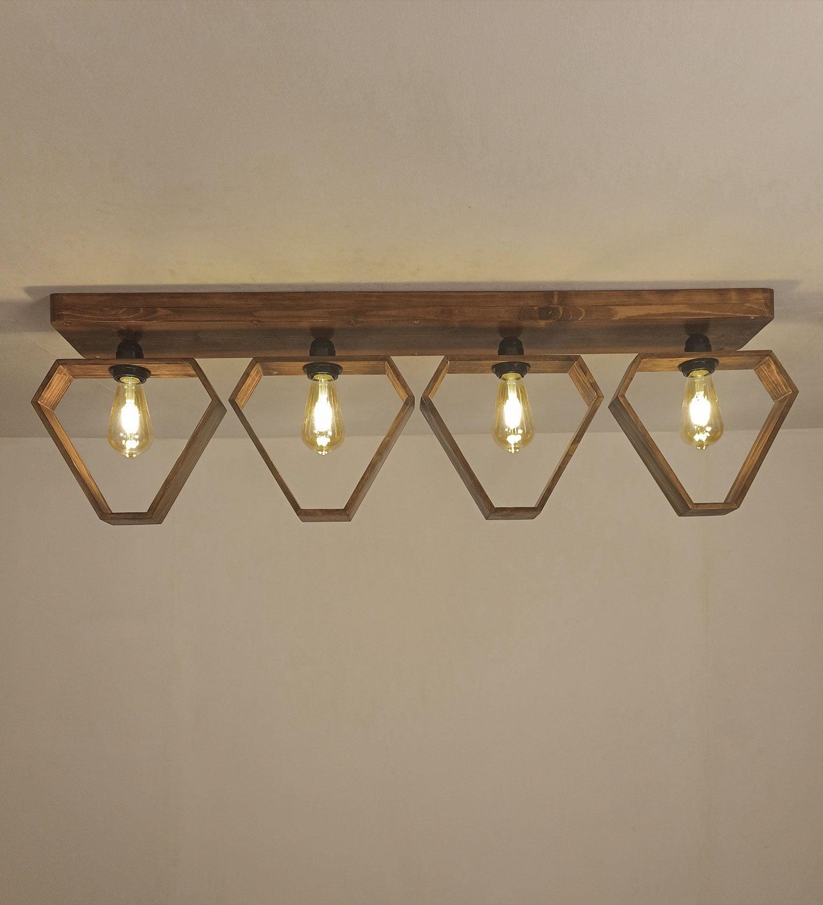 Hexad Brown Wooden Ceiling Light for Living Room | Decorative Lights