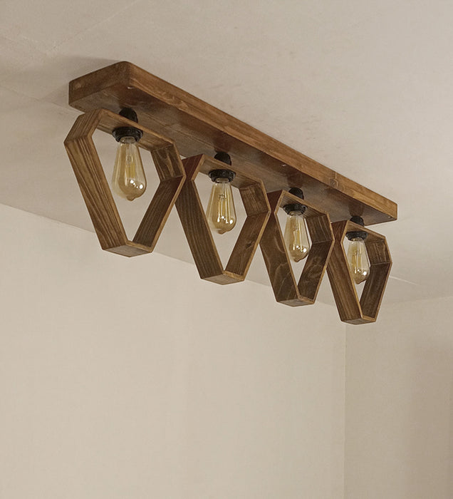 Hexad Brown Wooden Ceiling Light for Living Room | Decorative Lights