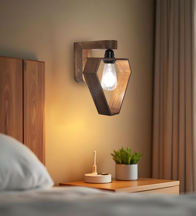 Hexad Brown Wooden Wall Light | Lamp For Wall Decor