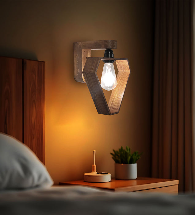 Hexad Brown Wooden Wall Light | Lamp For Wall Decor