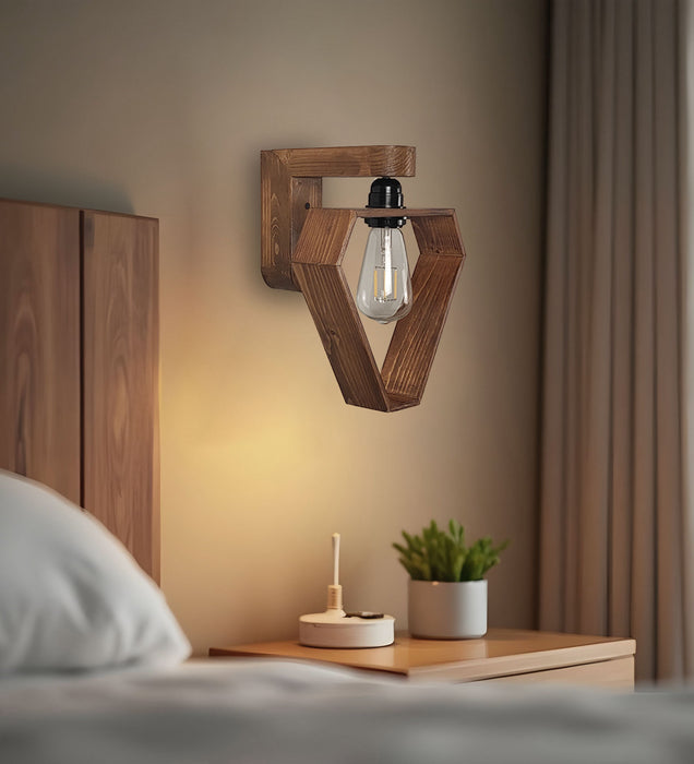 Hexad Brown Wooden Wall Light | Lamp For Wall Decor