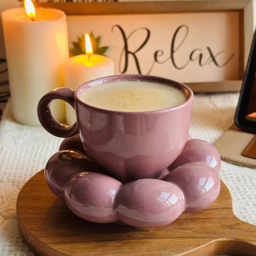 Ceramic Cup & Saucer Set | Violet & Sea Green Tea Coffee Set for Elegant Serving