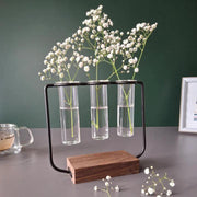 Wooden Plant Pot, 3 Glass Tubes Plant