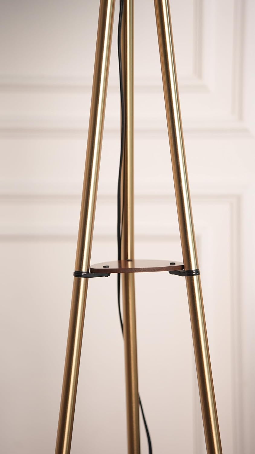 3 Shelves Floor Lamp Brass Antique Finish 5 Feet Height with 14” Diameter Off White Drum Shade for Living Room, Bedroom and Home Decoration