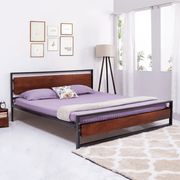 Pixel Wooden King Bed | Metal + Acacia Wood