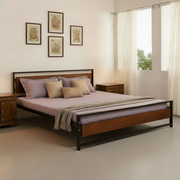 Pixel Wooden King Bed | Metal + Acacia Wood