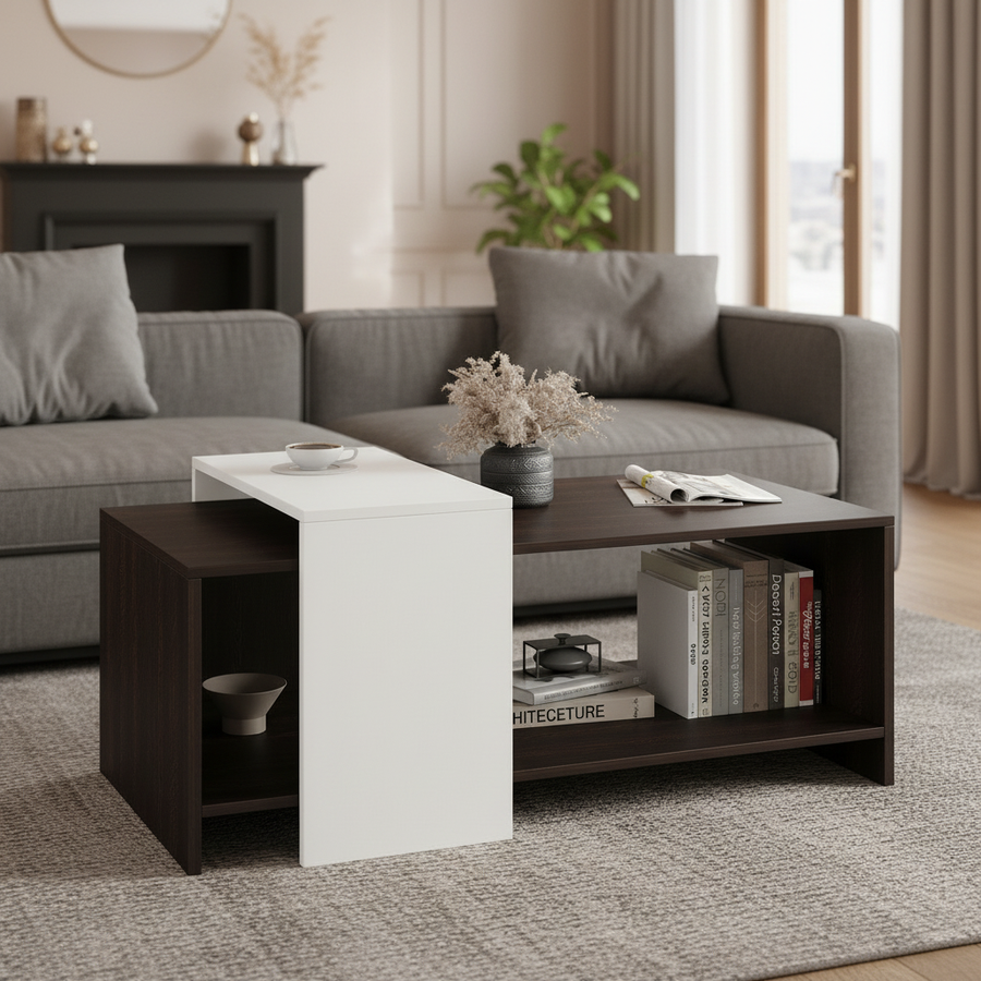 Coffee Table for Living Room with Storage Shelf - Blueten