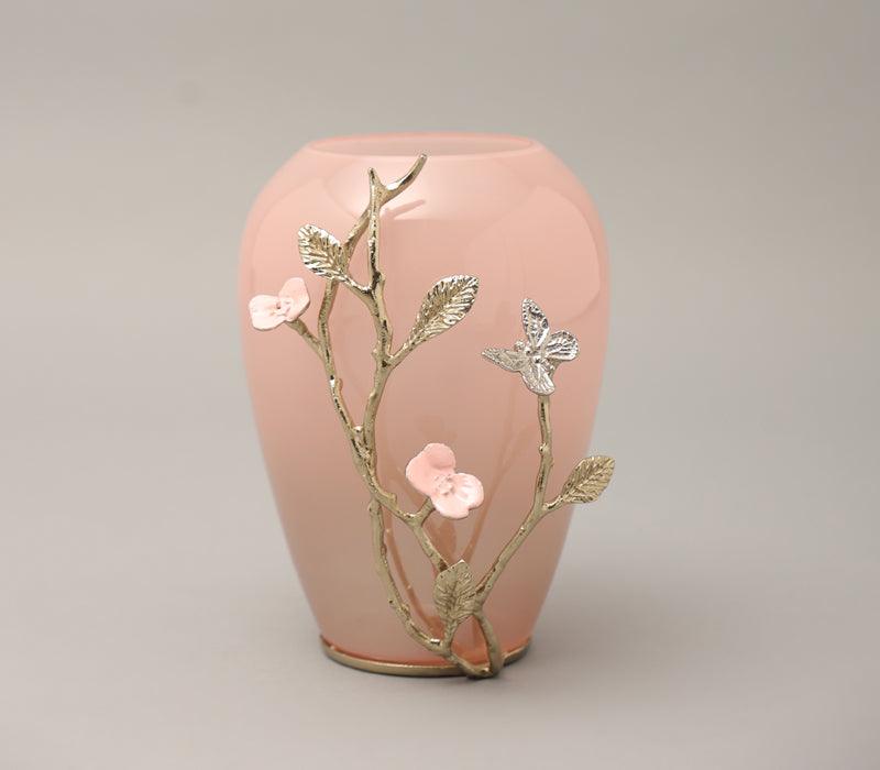 Floral Dream Vase | Gold Finished and Enamelled Brass with Ombre Pink Coloured Glass