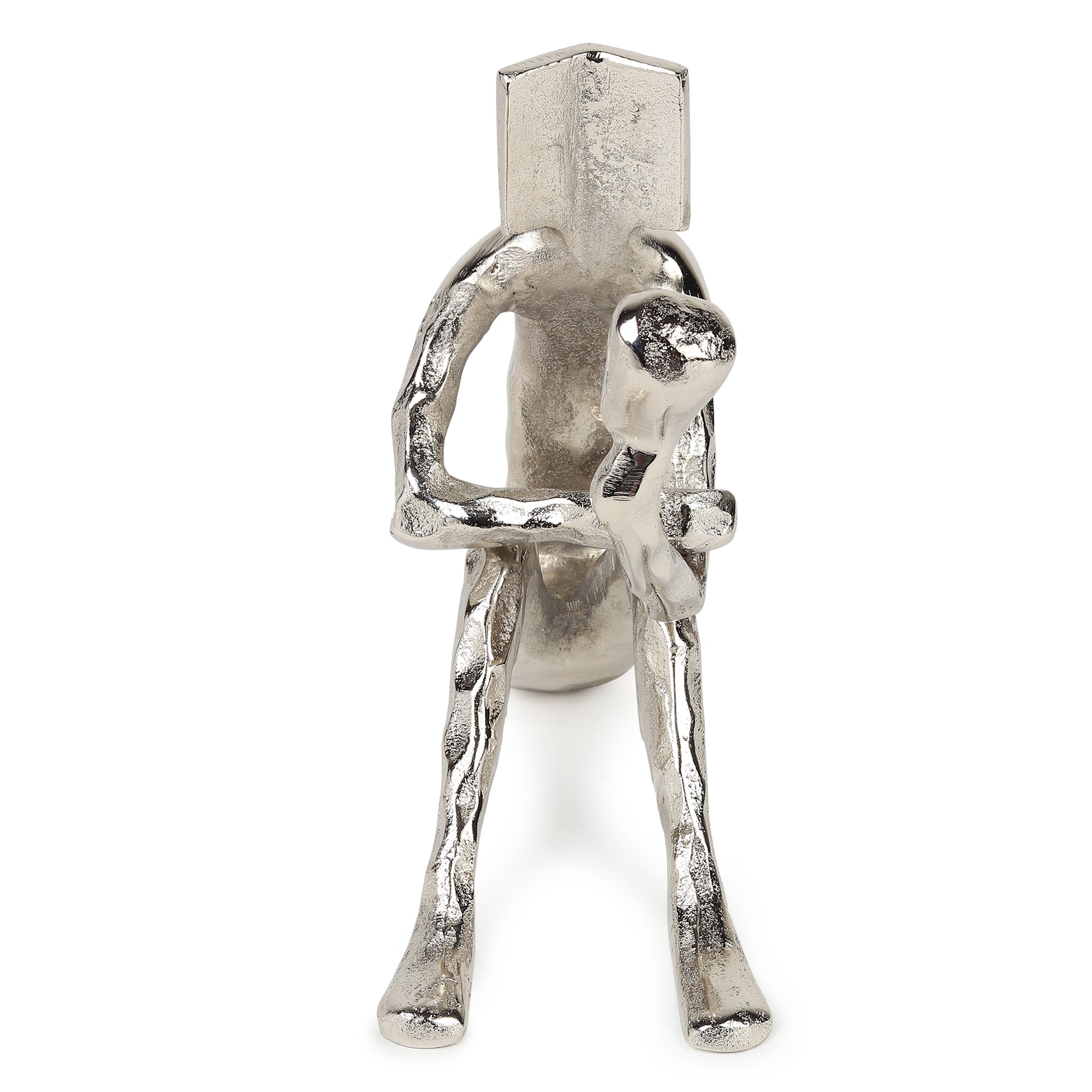 Pensive Reader Decorative Sculpture | Gold Aluminium Reading Figurine for Bookshelf & Home Décor