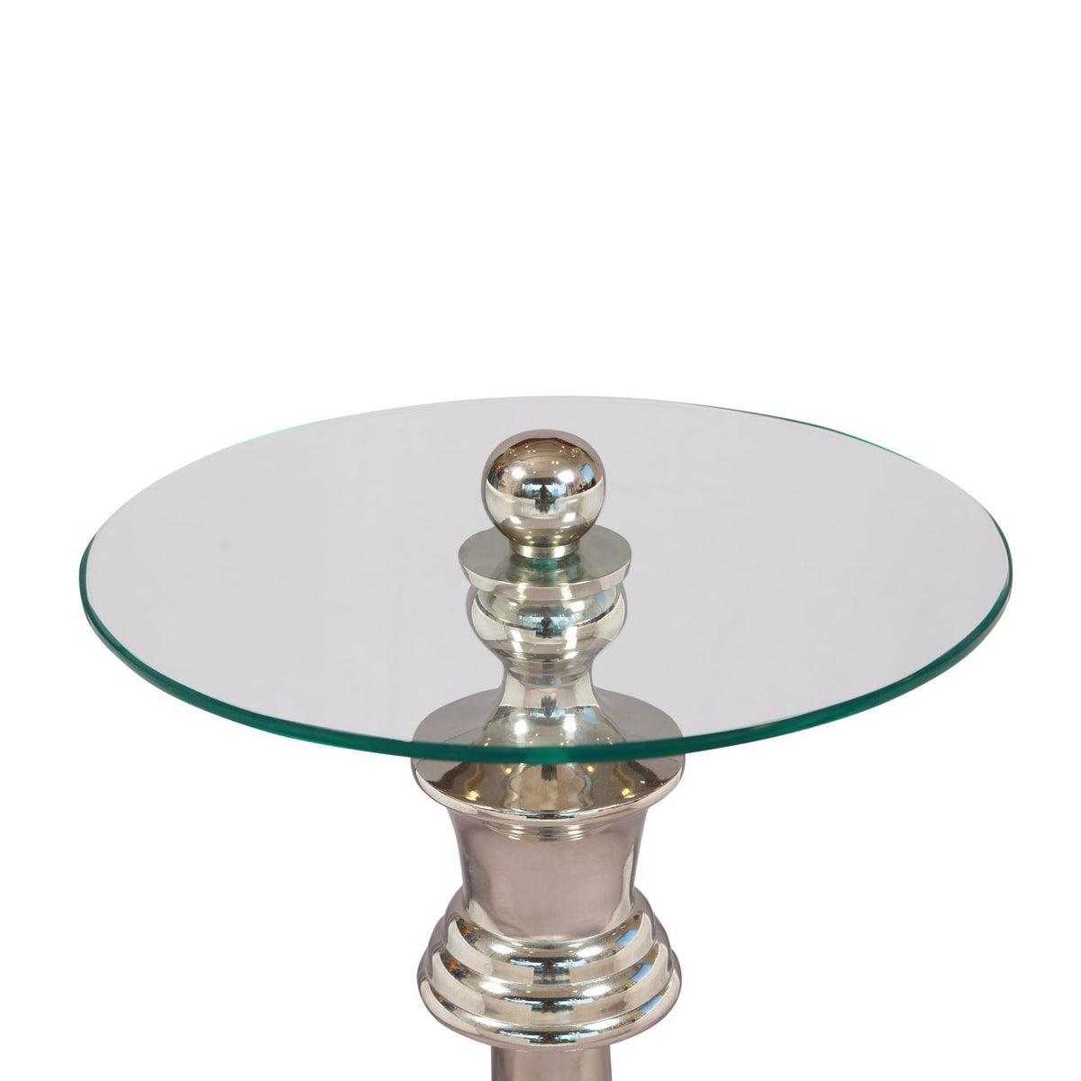 Chess King Base Side Table with Glass Top | Designer Accent Table for Living Room | Tea Table | Decorative Corner Table