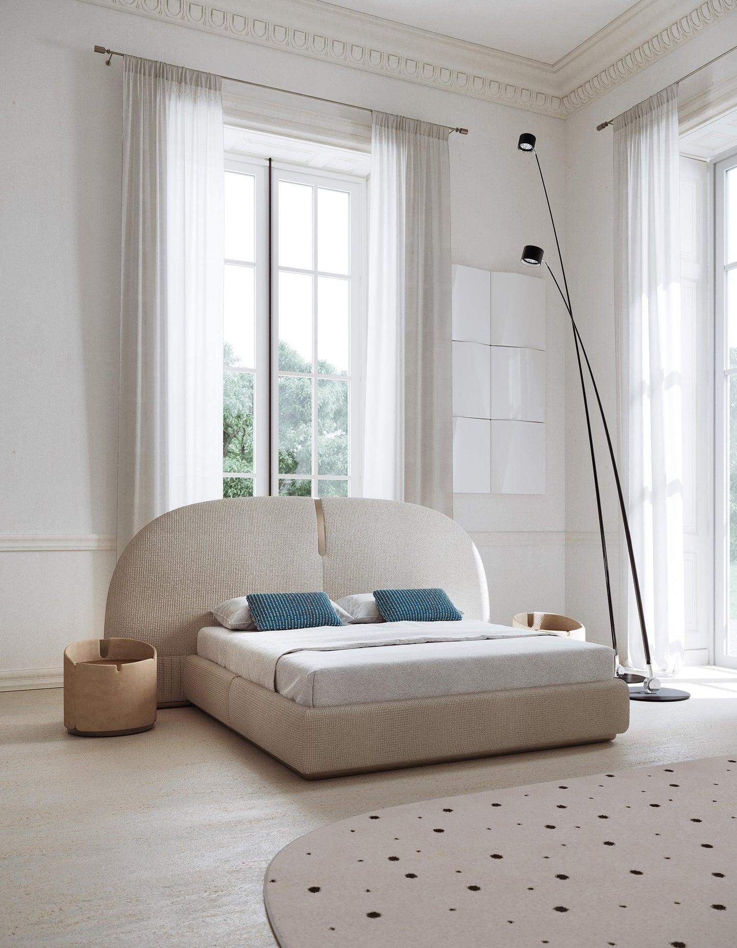 Half Moon Upholstered Bed Italian Design In Grey Color