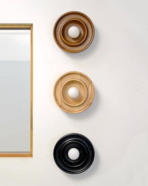 Handcrafted Discus Teak Wood Wall Light | Warm LED Accent Lighting