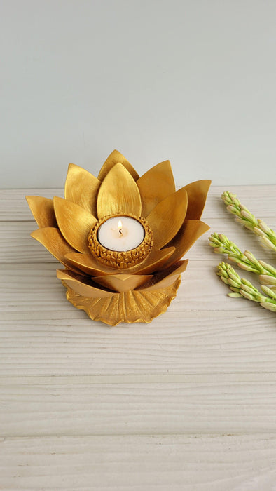 Golden Royal Lotus Tealight Holder