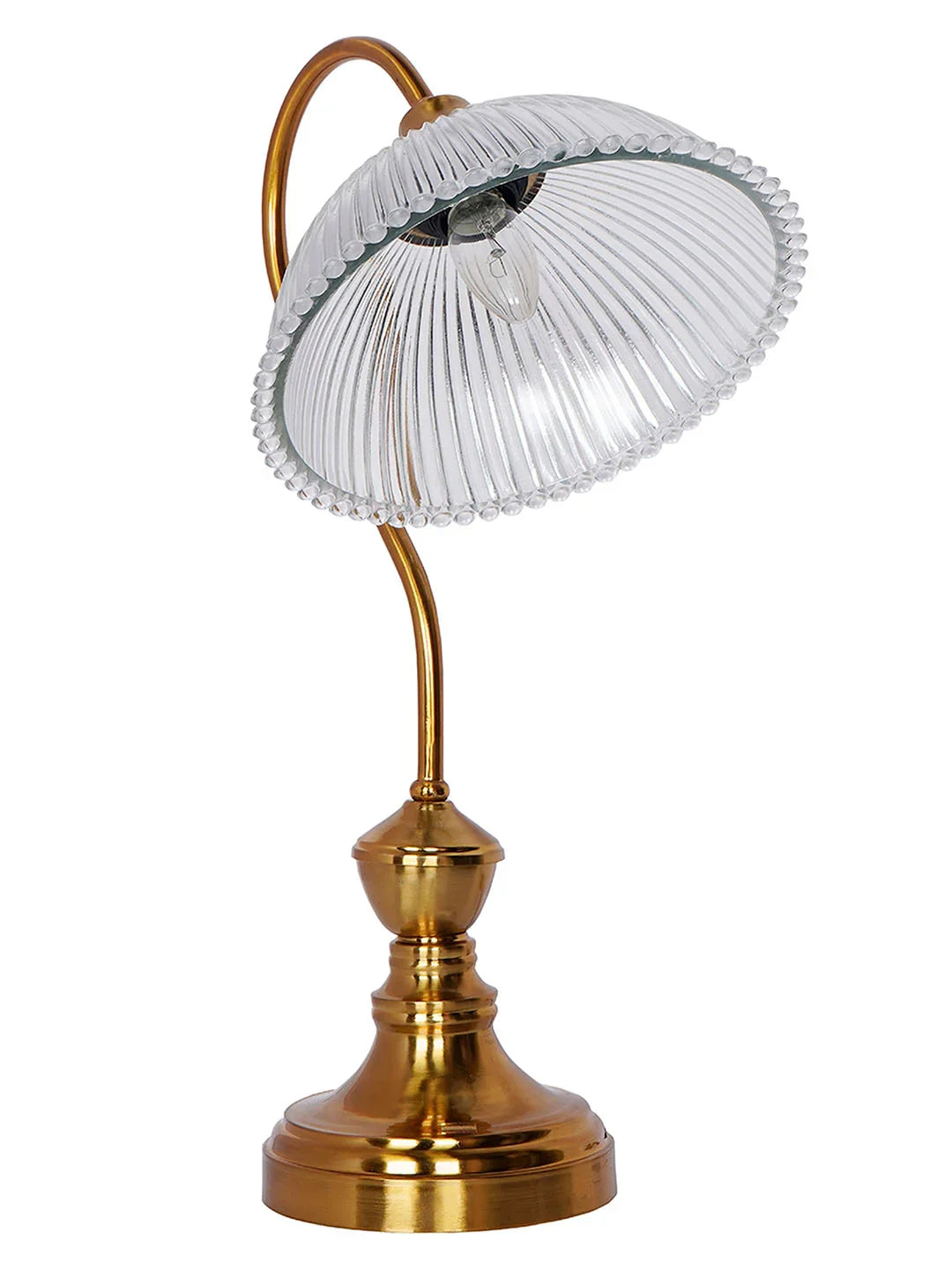 Antique Brass finished Retro Reading Lamp with Fluted Glass Bowl Shade