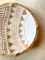 Enamel Coated Handcrafted Wooden Bowl For Living Room