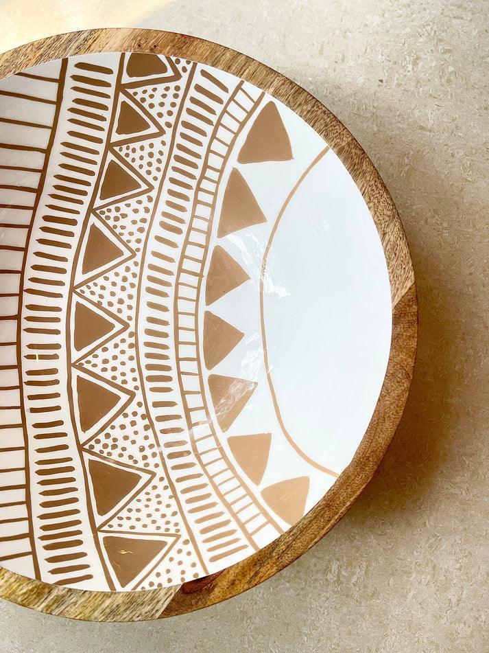 Enamel Coated Handcrafted Wooden Bowl For Living Room