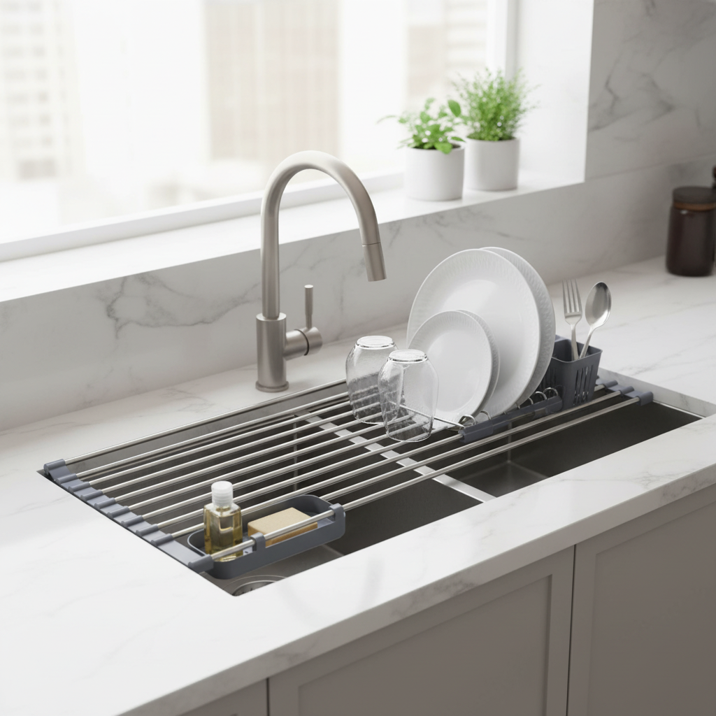 Expandable Dish Drying Rack | Stainless Steel Roll Up Kitchen Sink Rack