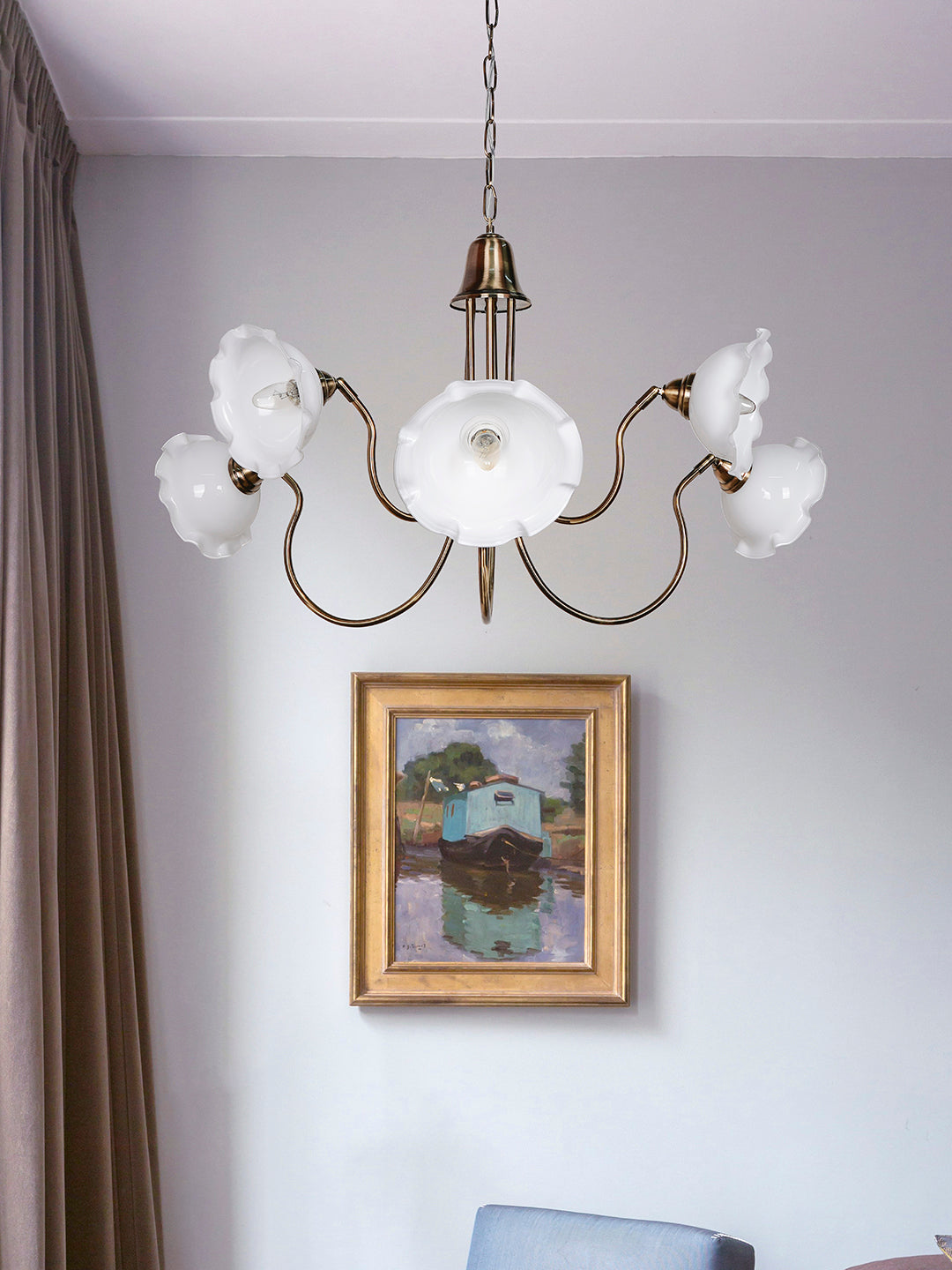Adjustable Transitional Chandelier | 6-Light in White Frilled Glass