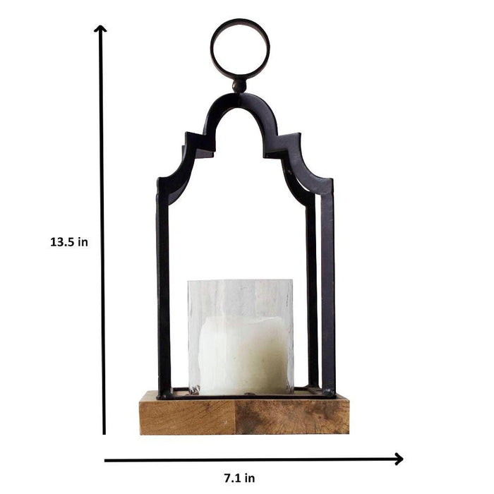 Tall Wood & Black Iron Lantern | Decorative Tealight Candle Holder & Centerpieces for Home