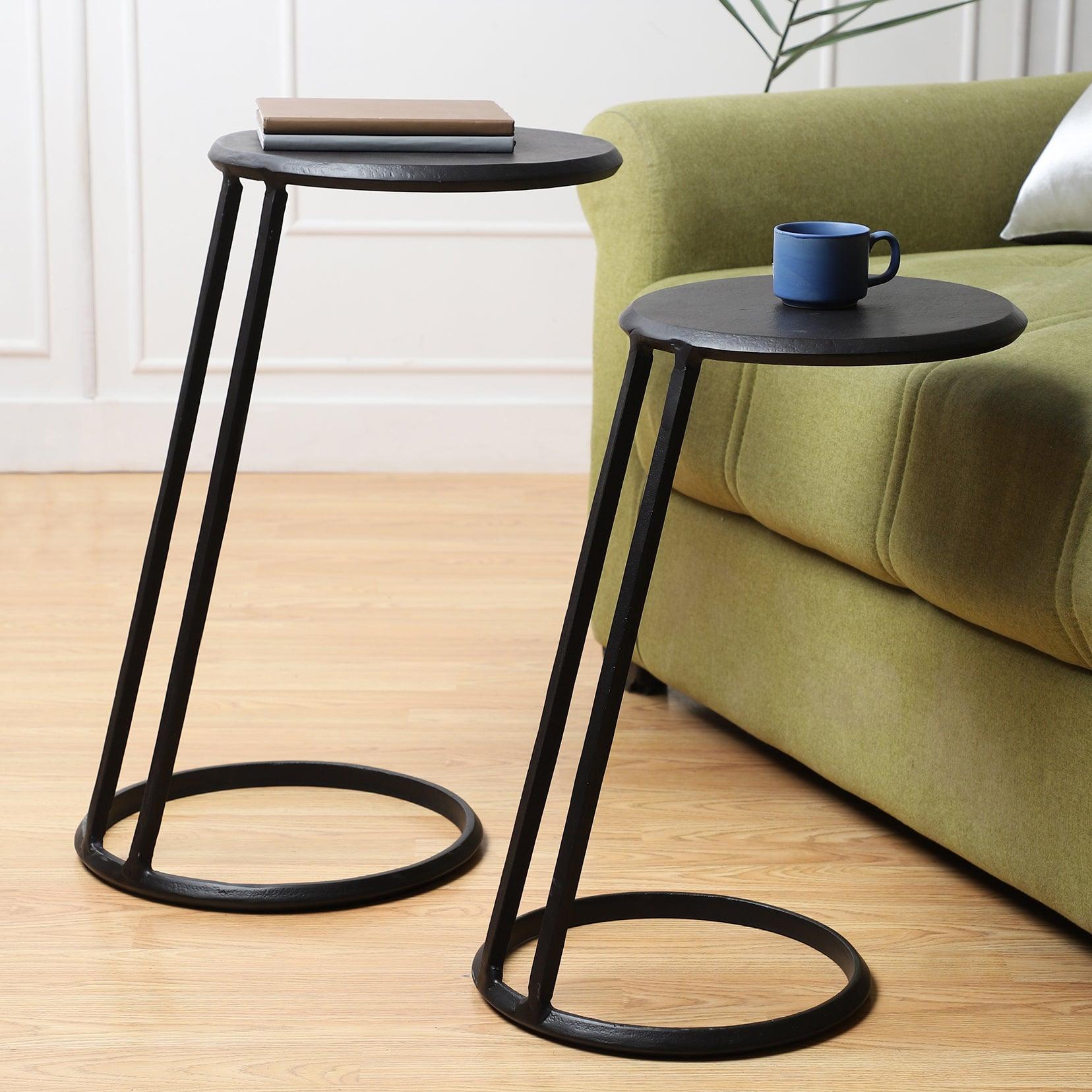 Modern Slanted Nesting Tables | Antique Finish Side Tables for Living Room