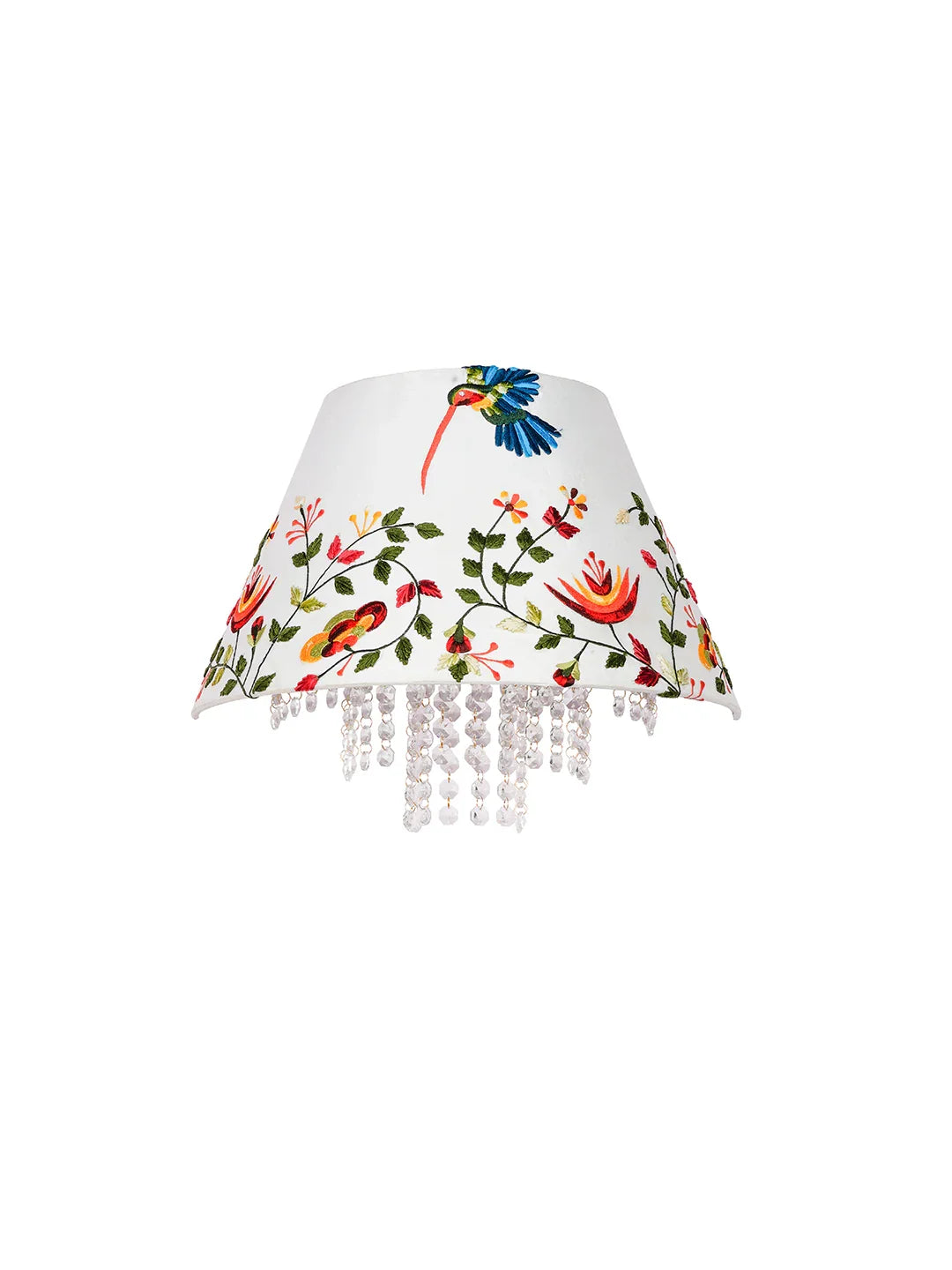 Contemporary Embroidered Hummingbird Wall Lamp with Crystal Accents