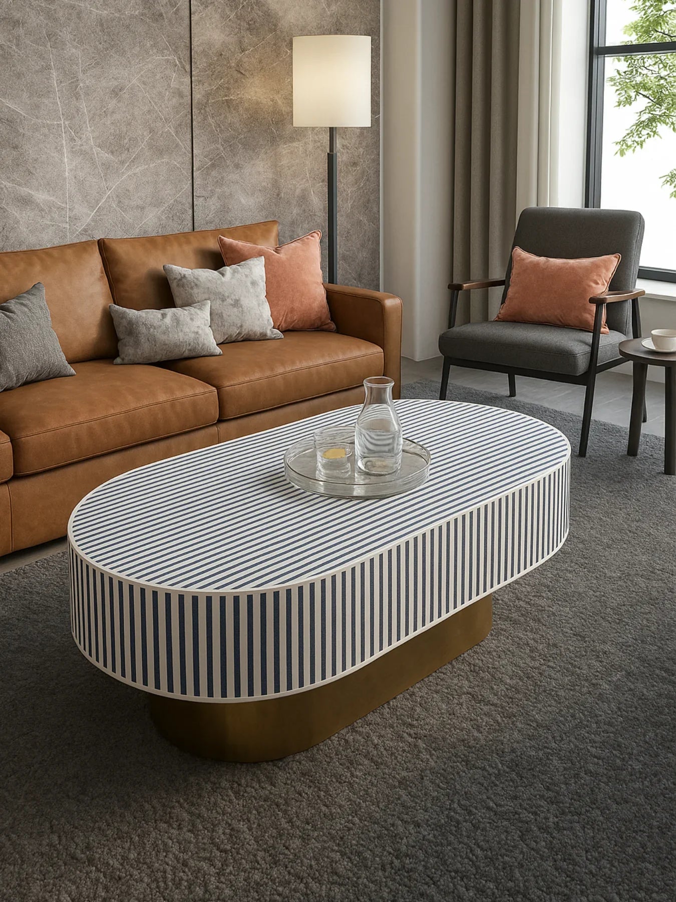 Inlay Jordan Oval Shape Coffee Table - Waterfall