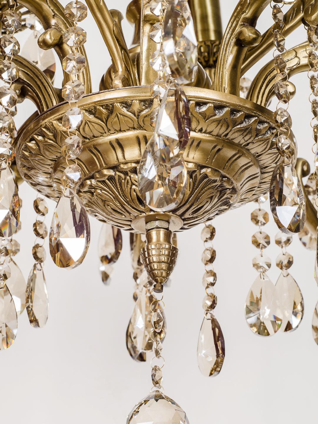 Brass Candle Lamp 12 Light Honey Crystal Chandelier