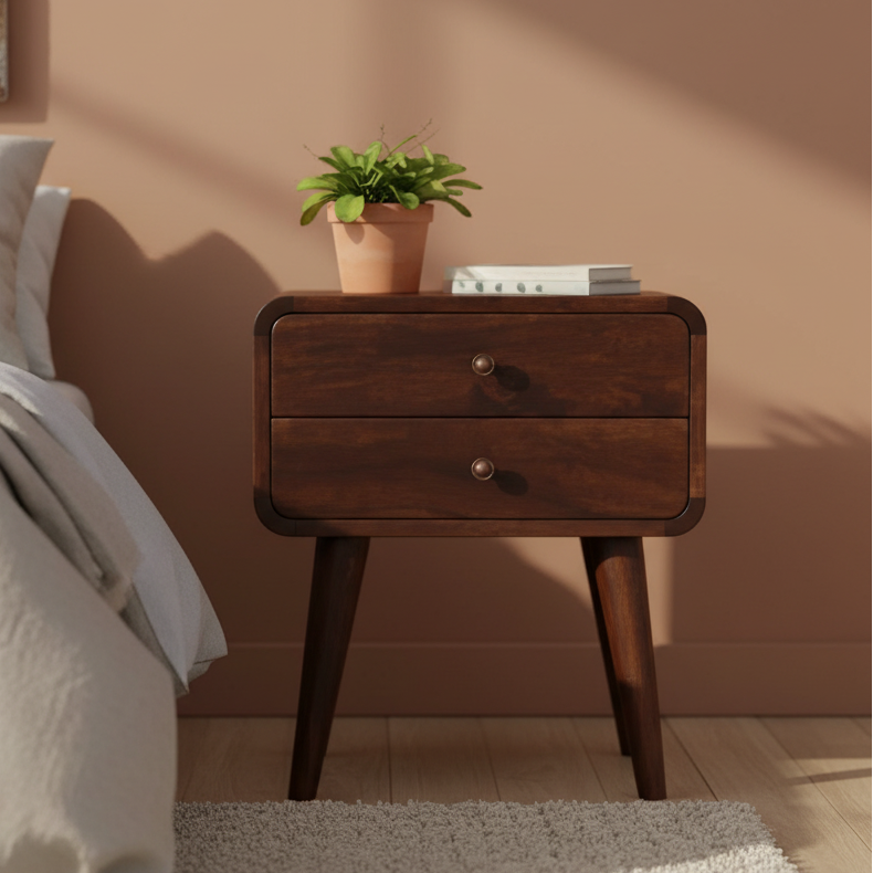 Curved Dark Walnut Bedside