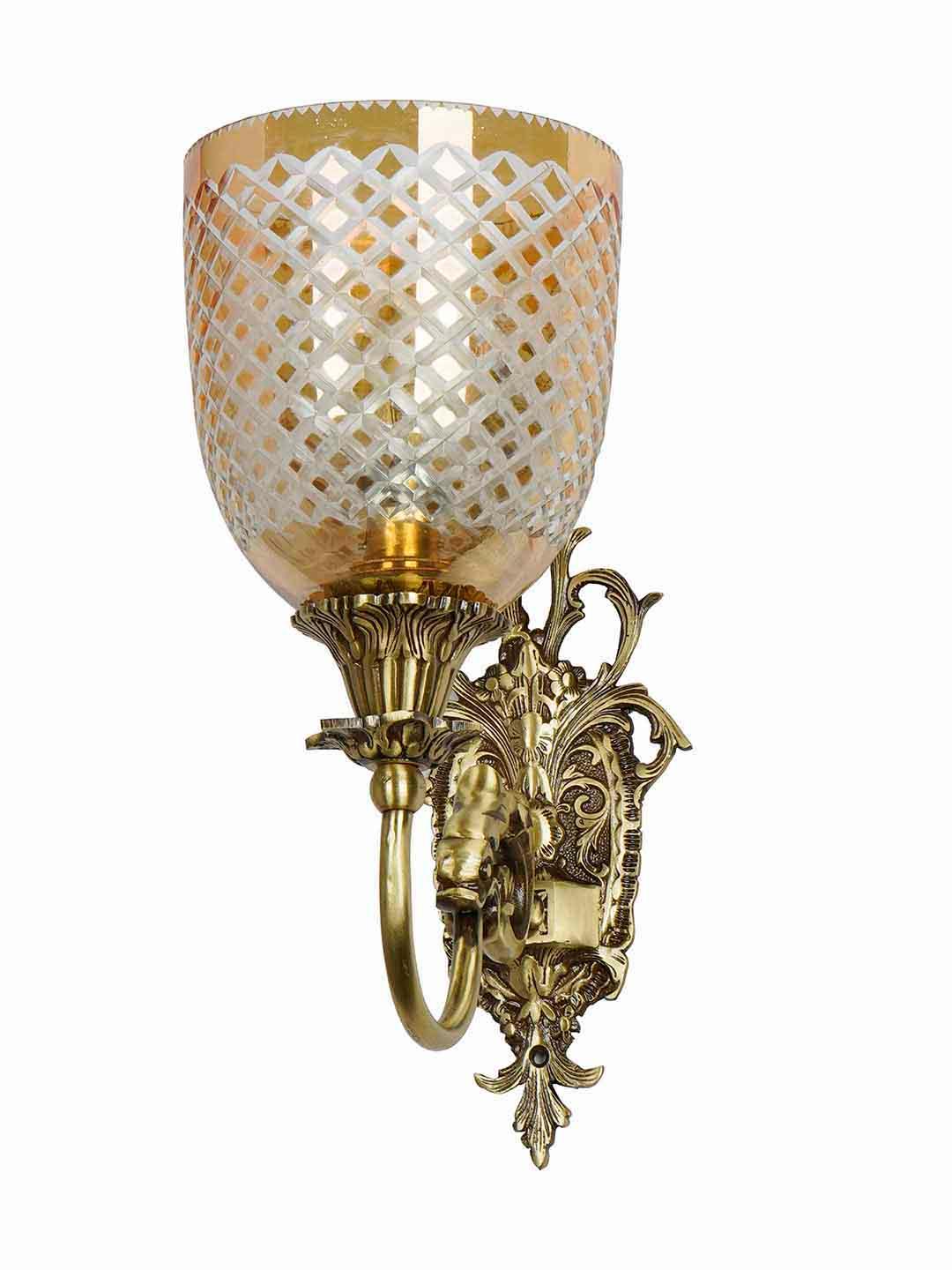Mythical Majesty: Antique Cast Brass Fish Single Sconce with Luster Glass