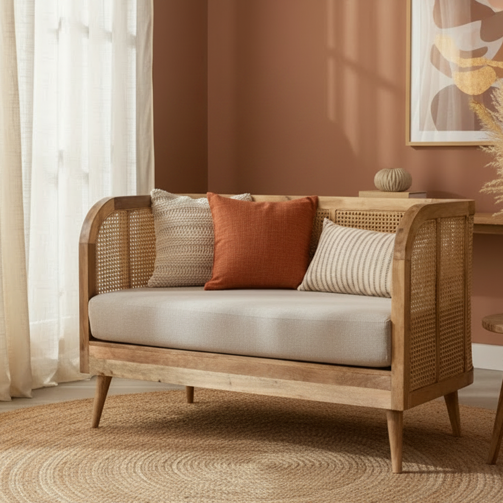 Larissa Mud Linen Sofa Solid Mango Wood