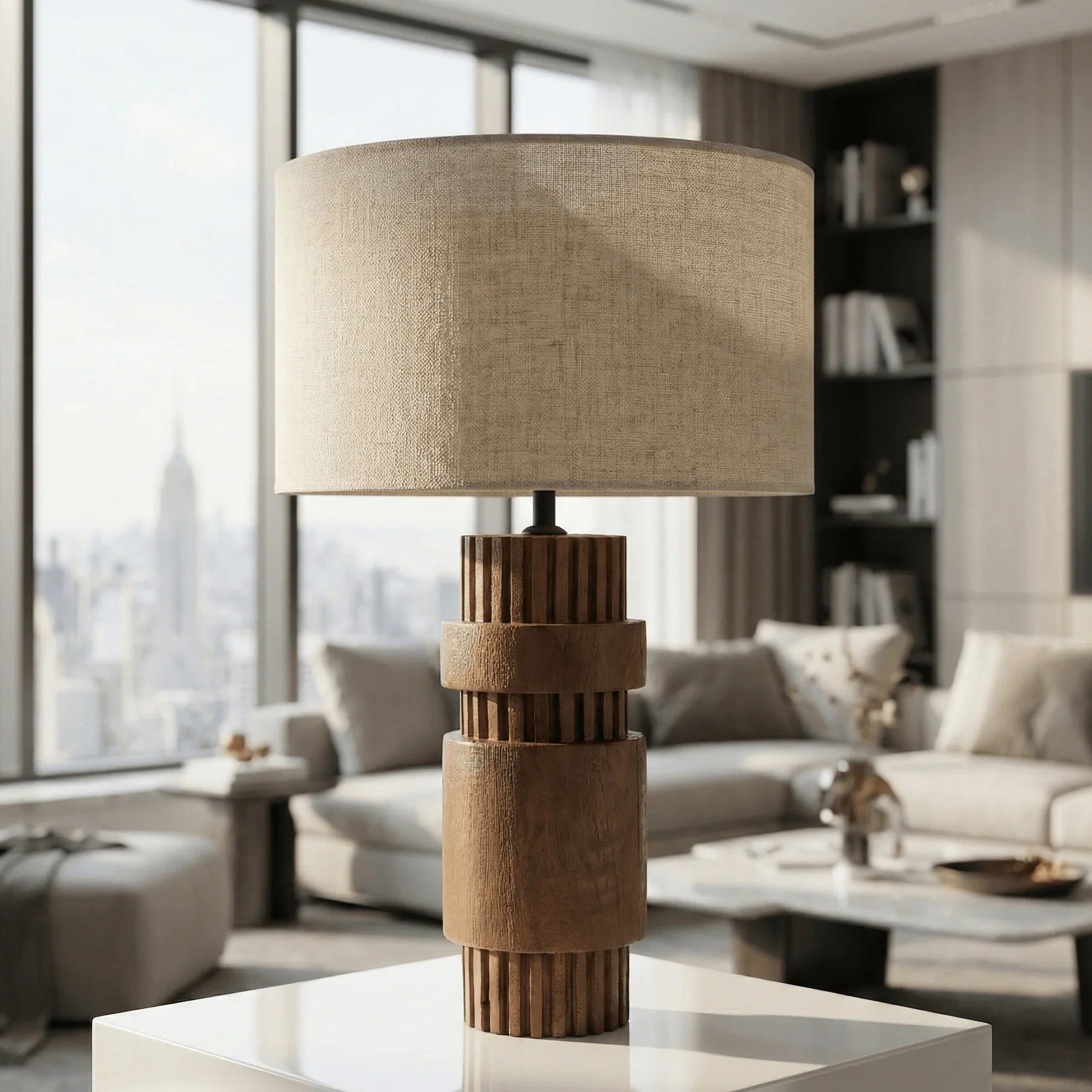 Taro Sculpted Mango Wood Table Lamp | Designer Wooden Lamp for Modern Interiors