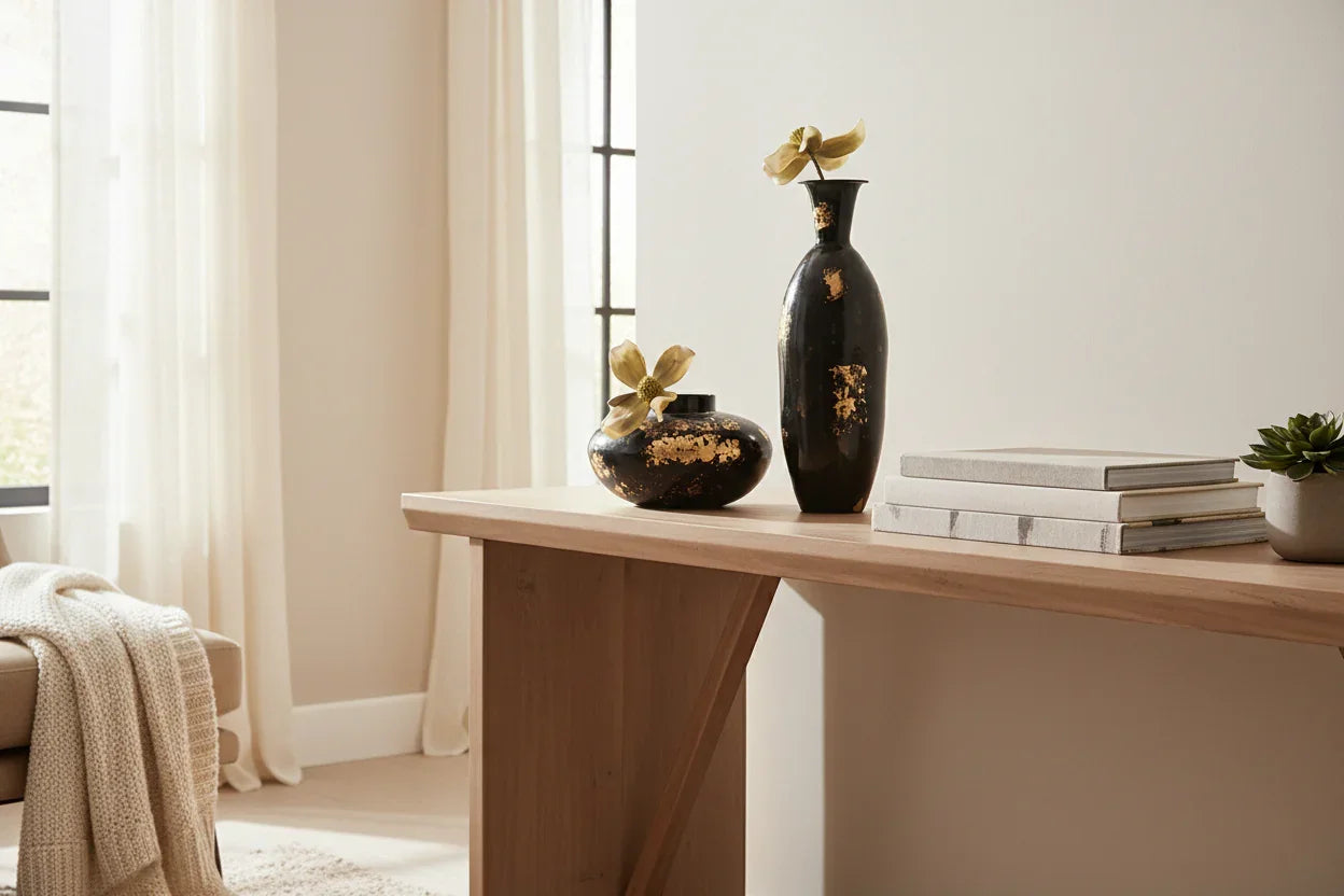 24K Gold Platina Iron Vase Set – Black & Gold Luxury Decorative Vases (Set of 2)