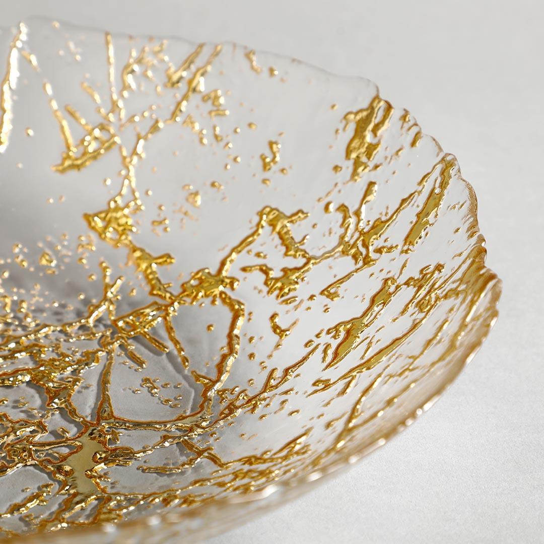 Flavia Designer Gold Decorative Serving Bowl | Glass Bowl for Dining & Home Décor