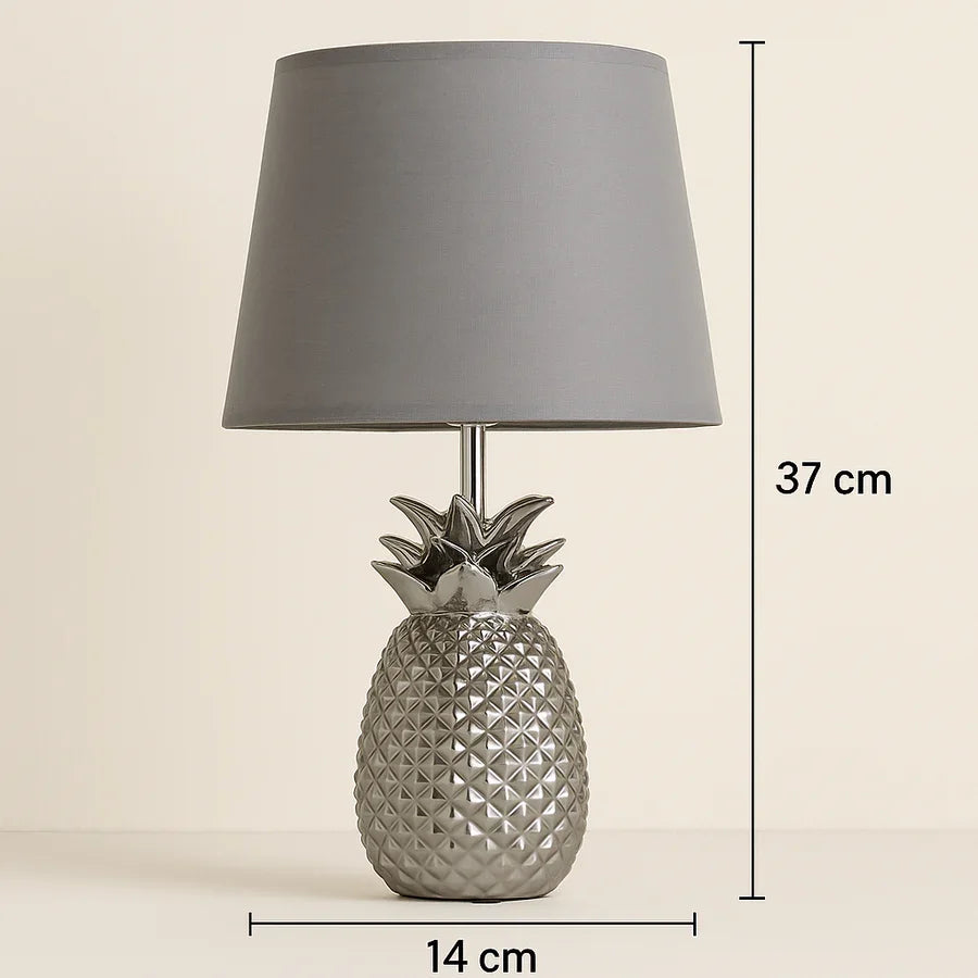 Silver Pineapple Table Lamp with Fabric Shade | Decorative Bedside Lamp