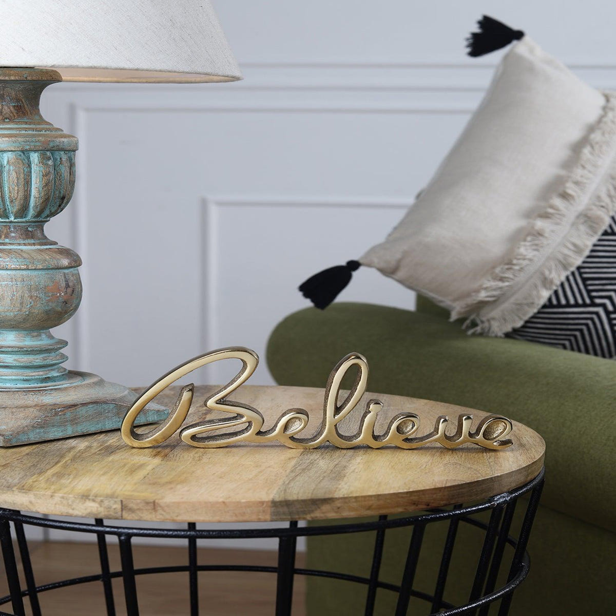 Gold Plated Freestanding Sign | Inspirational Believe Quote