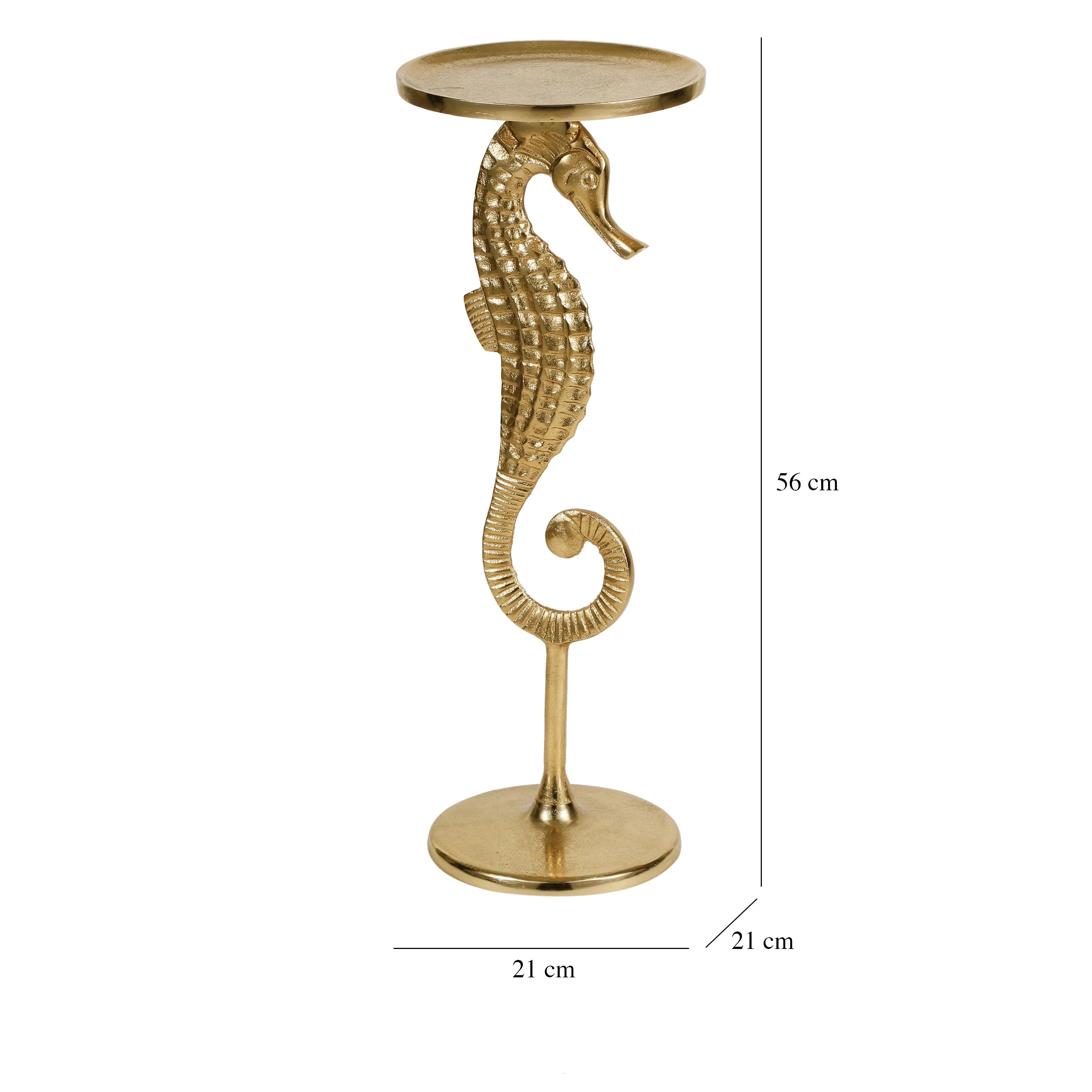 Gold Seahorse Side Table for Living Room | Coastal Theme Corner Table