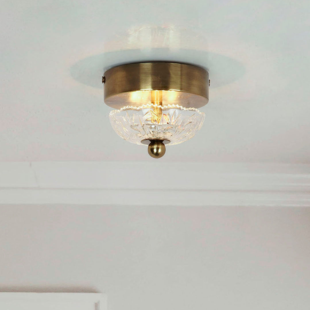 Mini Flushed 6W LED Ceiling Light | Brass
  Antique Finish with Cut Glass Bobeche
