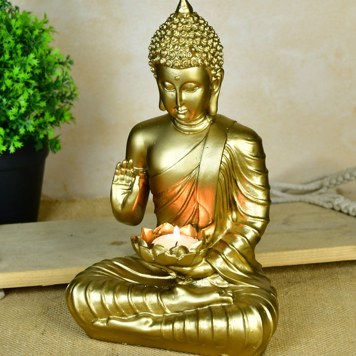 Buddha Figurine with Lotus |  Indian Home Decor - Unique Artisan Craft