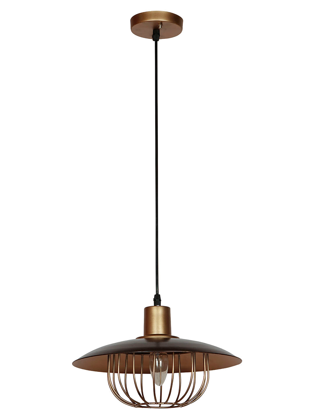 Industrial Brown & Gold Flat Top Cage
  Pendant Light