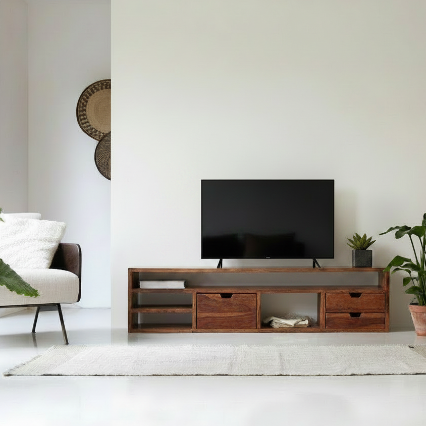Cosmos Solid Sheesham Wood TV Unit In Honey Oak Finish | TV Cabinet for Living Room