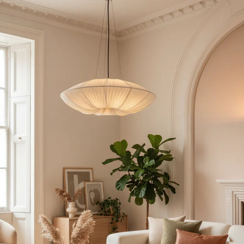 Pleated Fabric Saucer Pendant Light