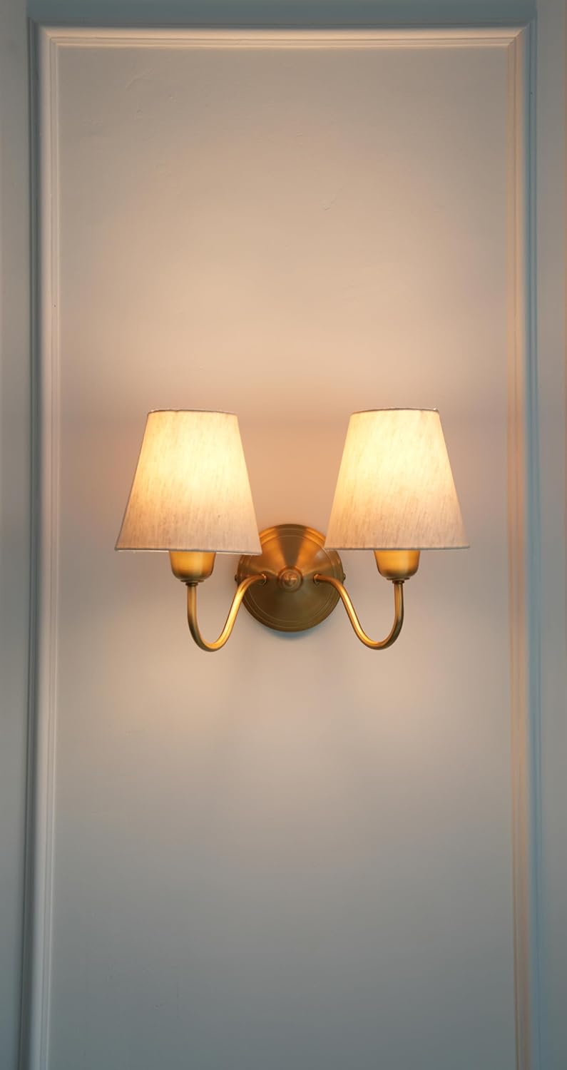 Double Curve Wall Lamp Antique Brass Finish with Off White Shade for Living Room, Bedroom and Home Decoration