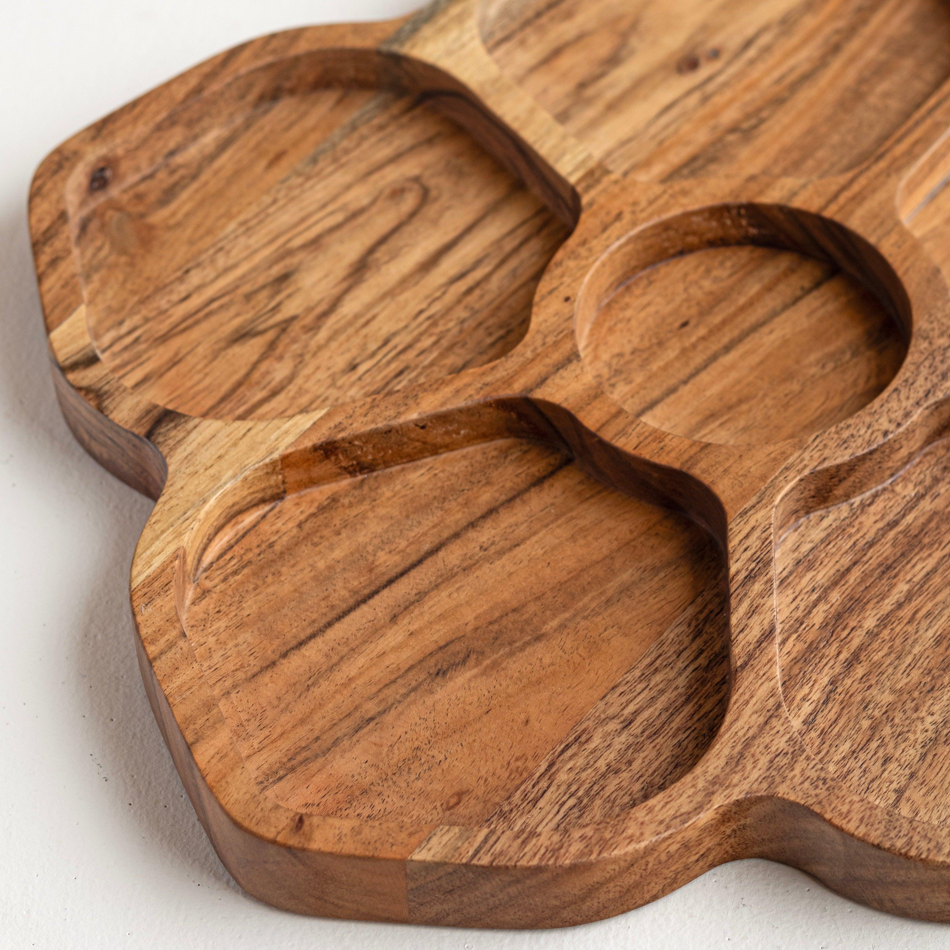 Floret Acacia Wood Snack Serving Platter cum Tray