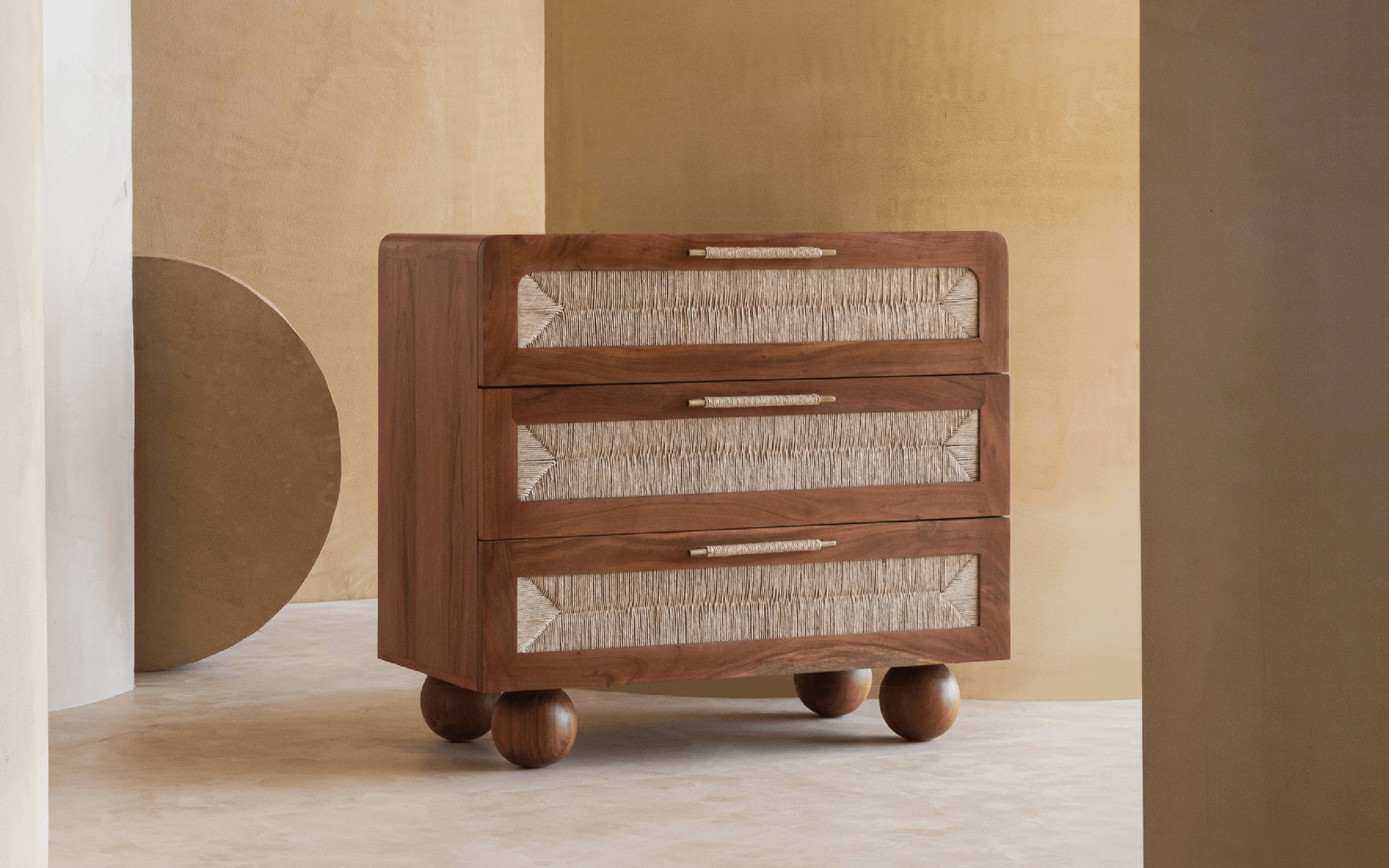 Abacus Chest of Drawers | Acacia Wood and Weaving