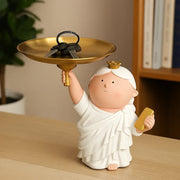 Resin Table Decor Statue with Golden Tray | Cute Lady Holding Plate Figurine