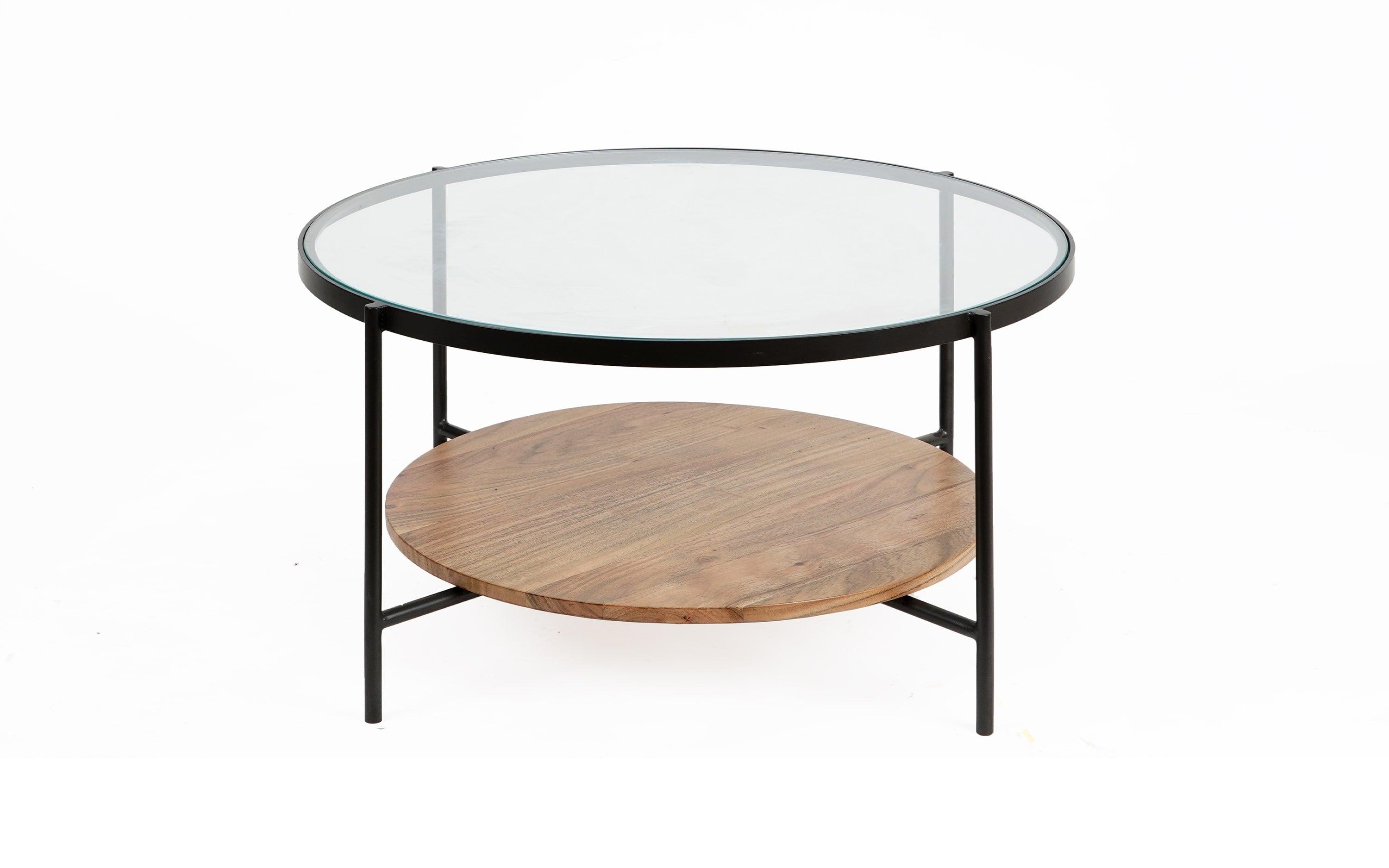 Mira Round Coffee Table | Glass & Wooden Center Table for Living Room | Tea Table