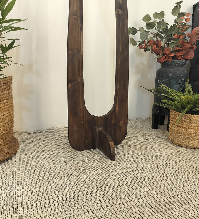 Jasper Wooden Floor Lamp with Brown Base and Beige Fabric Lampshade