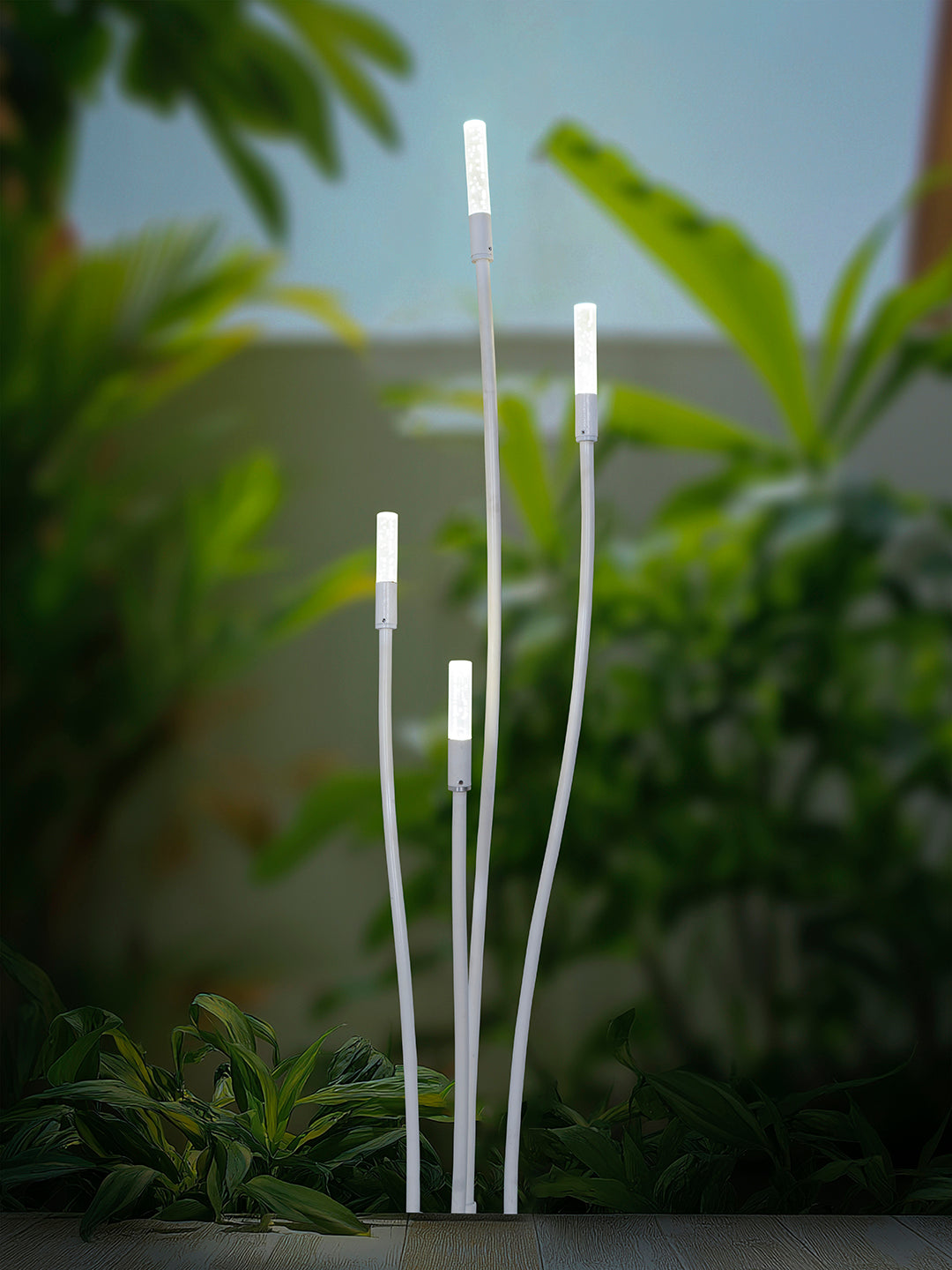 53-Inch Modern Off-White LED Cattail Bollard Set | 4-Light Outdoor Path Light with Bubble Glass